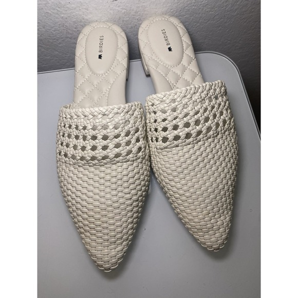 BIRDIES The Swan Mules Shoes Woven Faux Leather Pointed Toe White Slip On Sz 10 - Picture 2 of 16